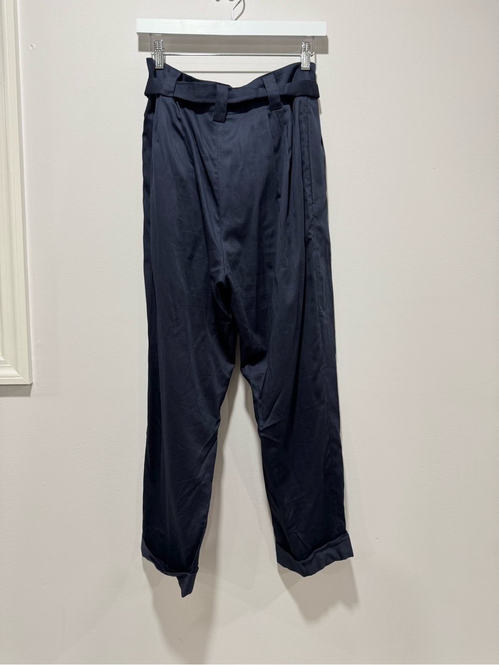 Marc by Marc Jacobs Navy Paperbag Waist Tie Trousers Pleated Cuffed Pants Size 6 - Picture 2 of 5